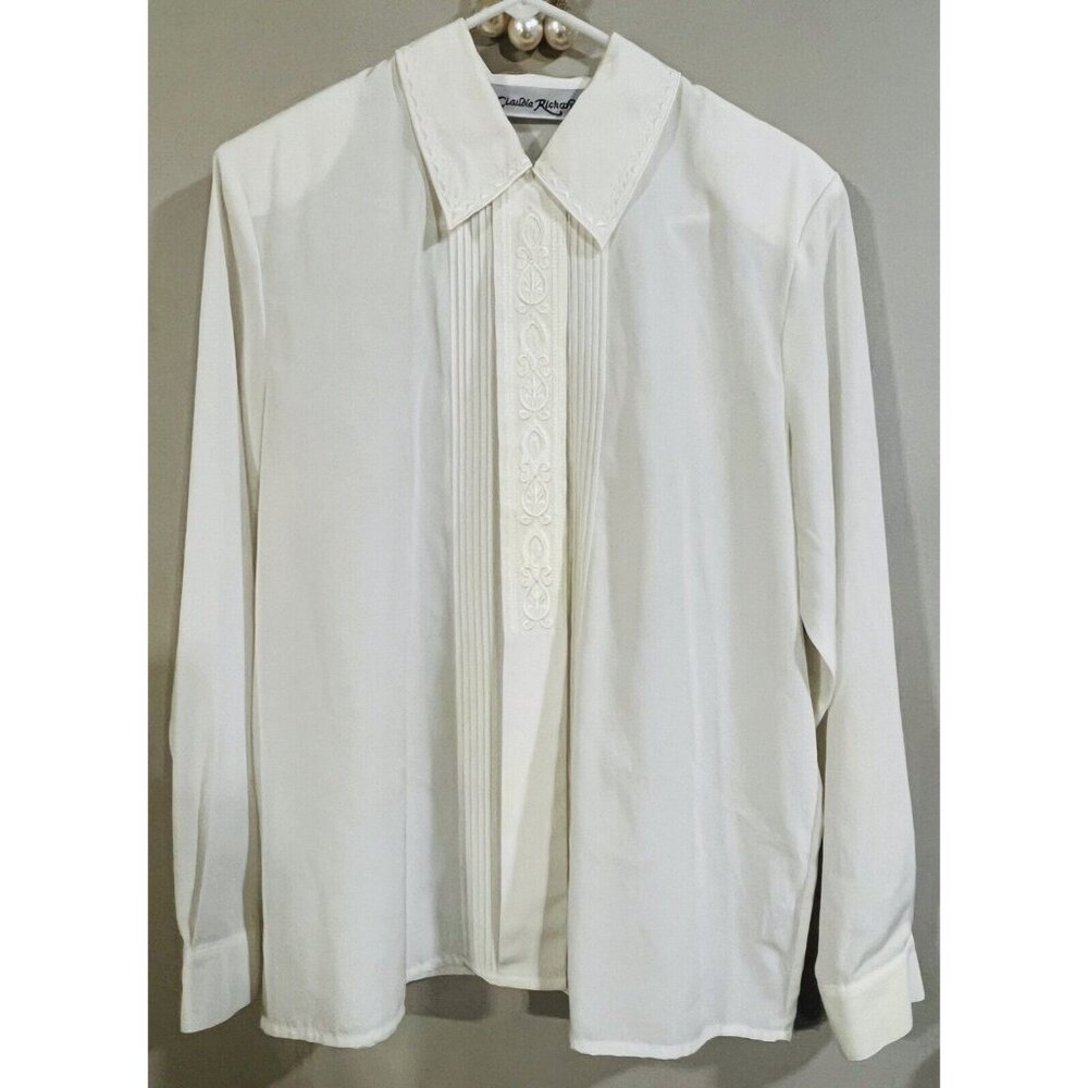 Vintage Claudia Richards Womens Crème Blouse Long Sleeve Lightweight SZ 12